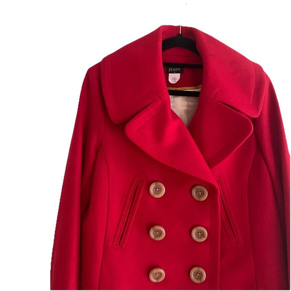 J.Crew Womens Coat Peacoat Red Cropped Wool Blend Size 6 EUC Button Up lined - Picture 2 of 13